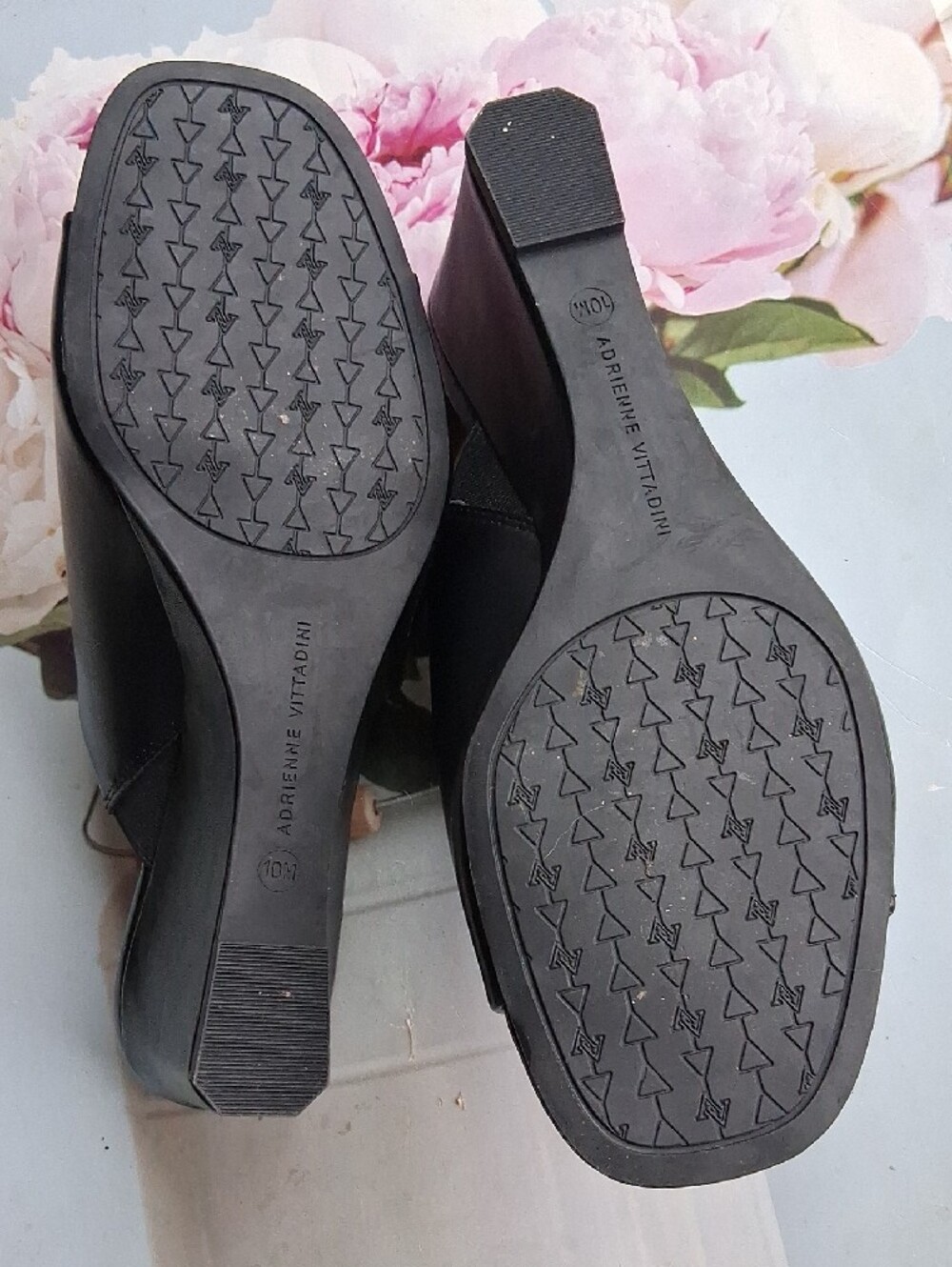 Adrienne Vittadini Black Open-Toe Slip-On Wedge Mules - Picture 4 of 6